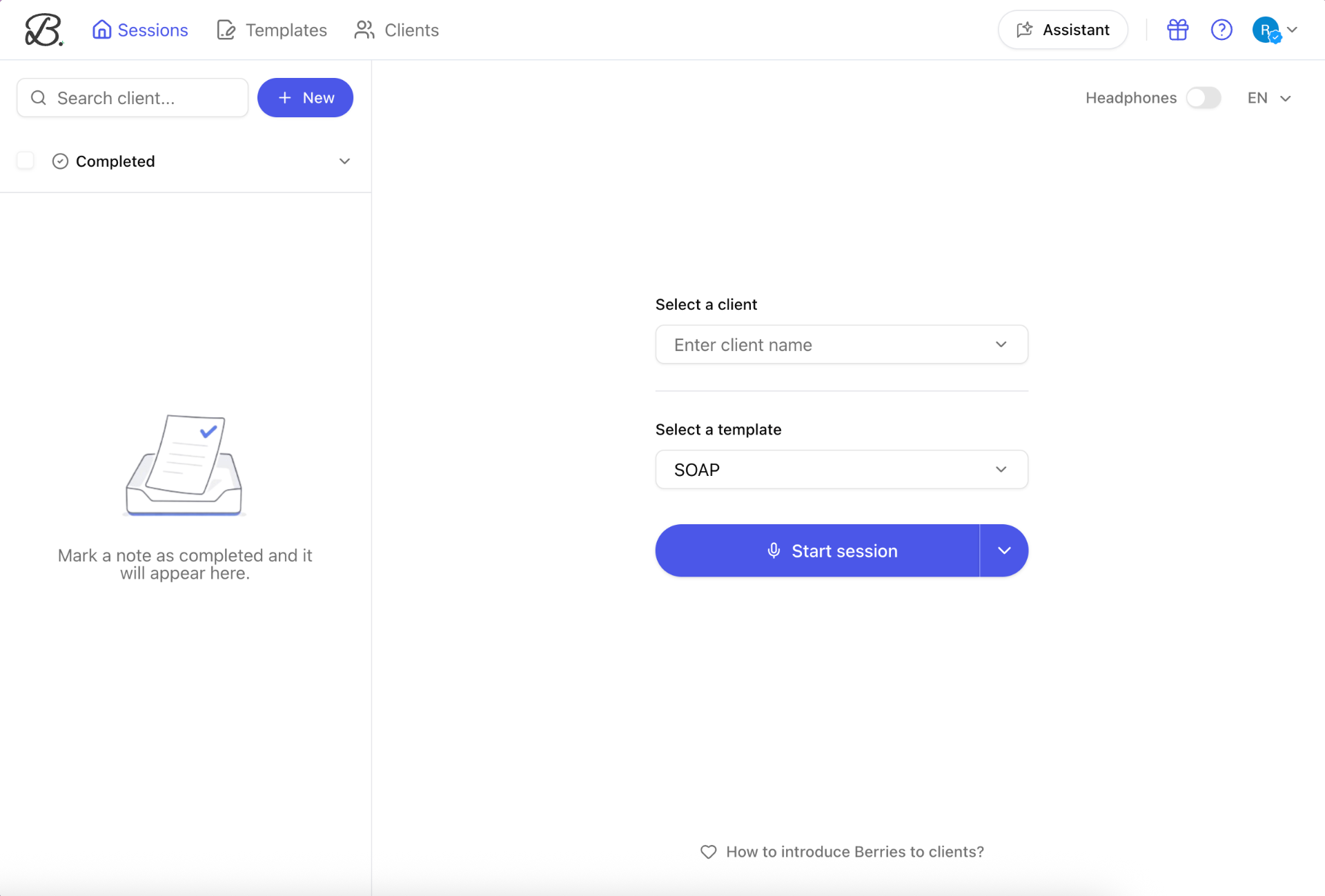 Berries sessions workspace